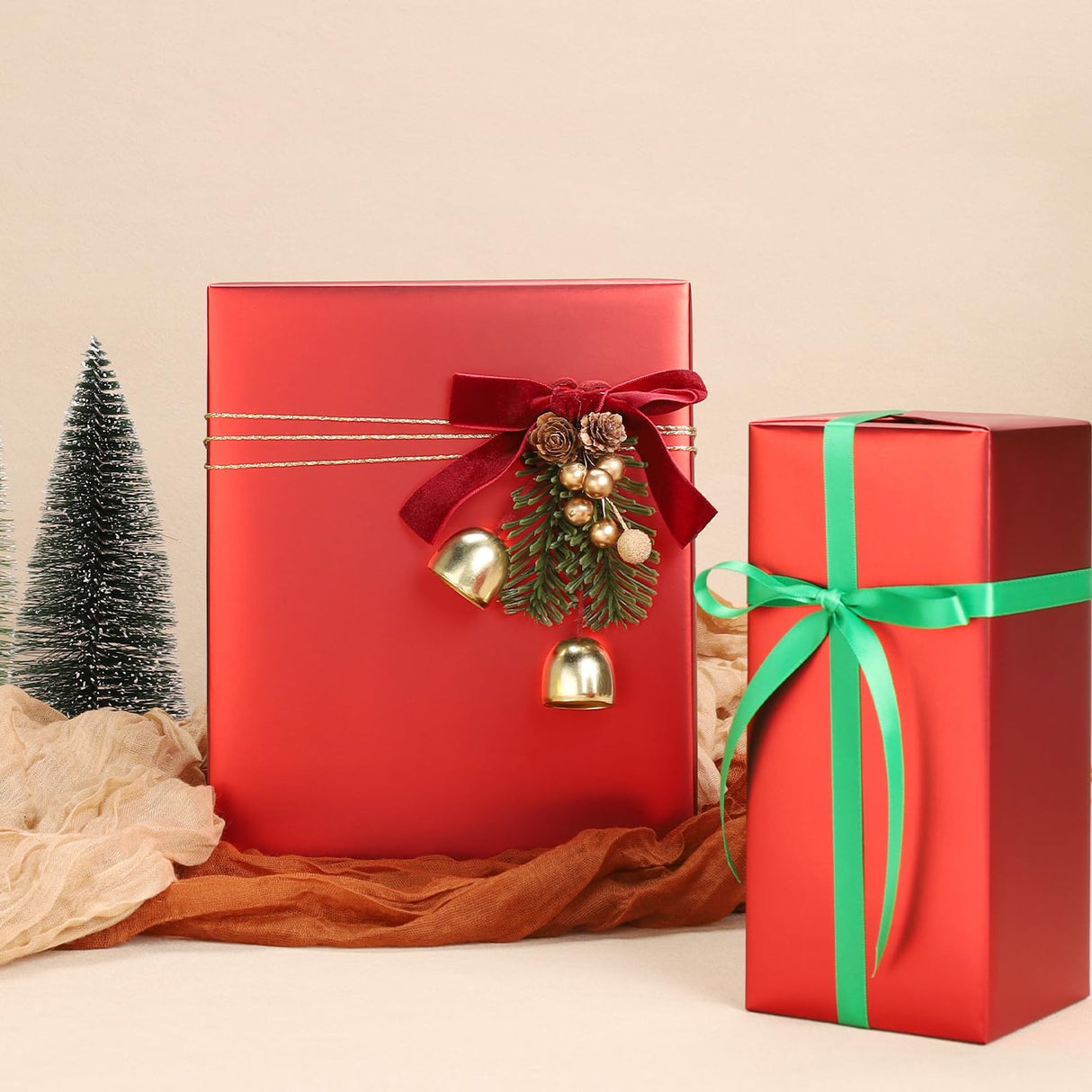 LaRibbons Red Christmas Wrapping Paper, Solid Color Matte Metal Gift Paper Jumbo Roll - 30 Inch x 33 Feet, Gift Wrapping Paper for Xmas, Holiday, Valentine's Day, Wedding, Birthday