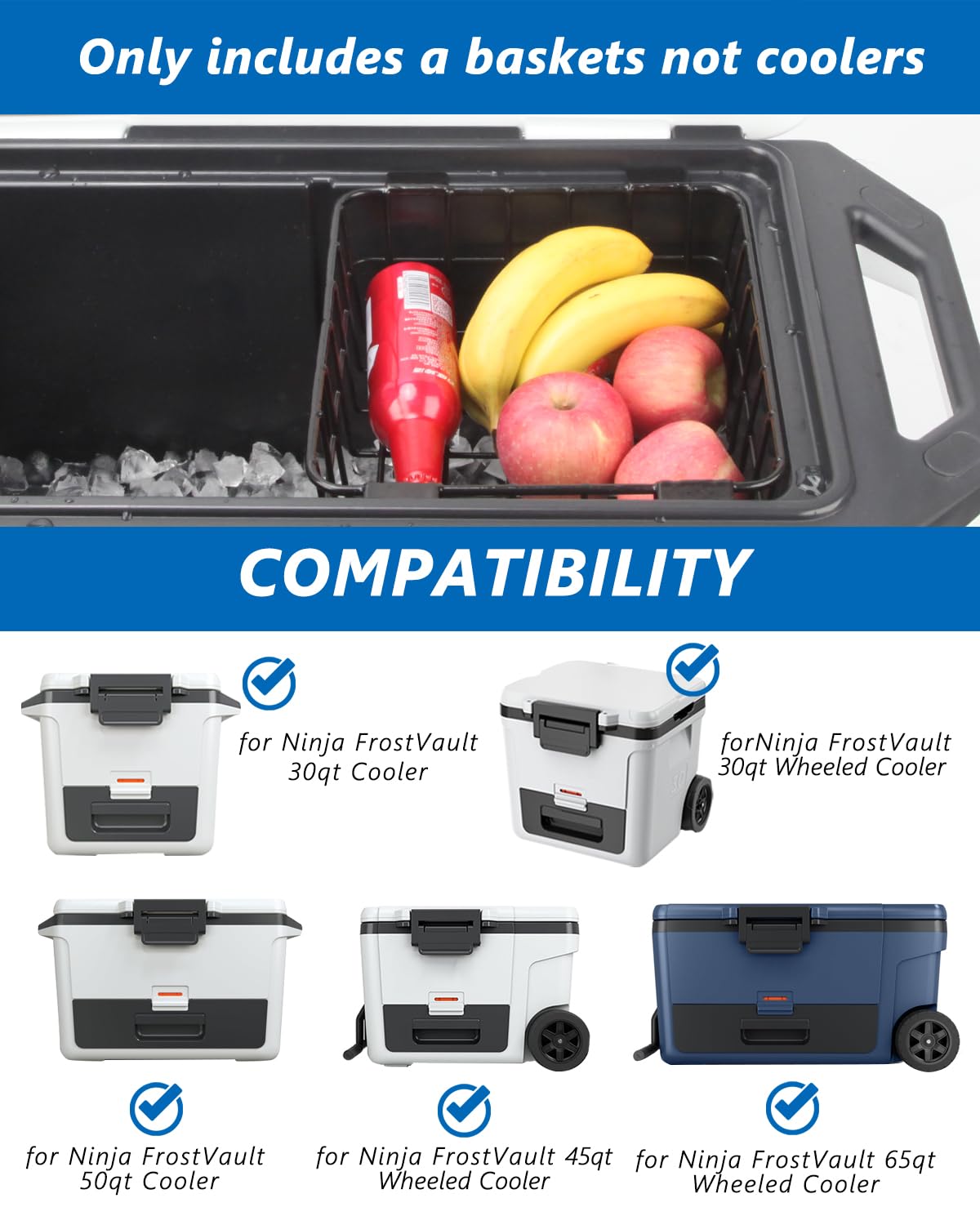 Wire Basket for Ninja FrostVault Hard Cooler & Wheeled Cooler - Heavy-Duty Organizer Rack for Efficient Storage, Dry-Goods Basket for Perfect for Camping Trips or Outdoor Parties, Black(L)