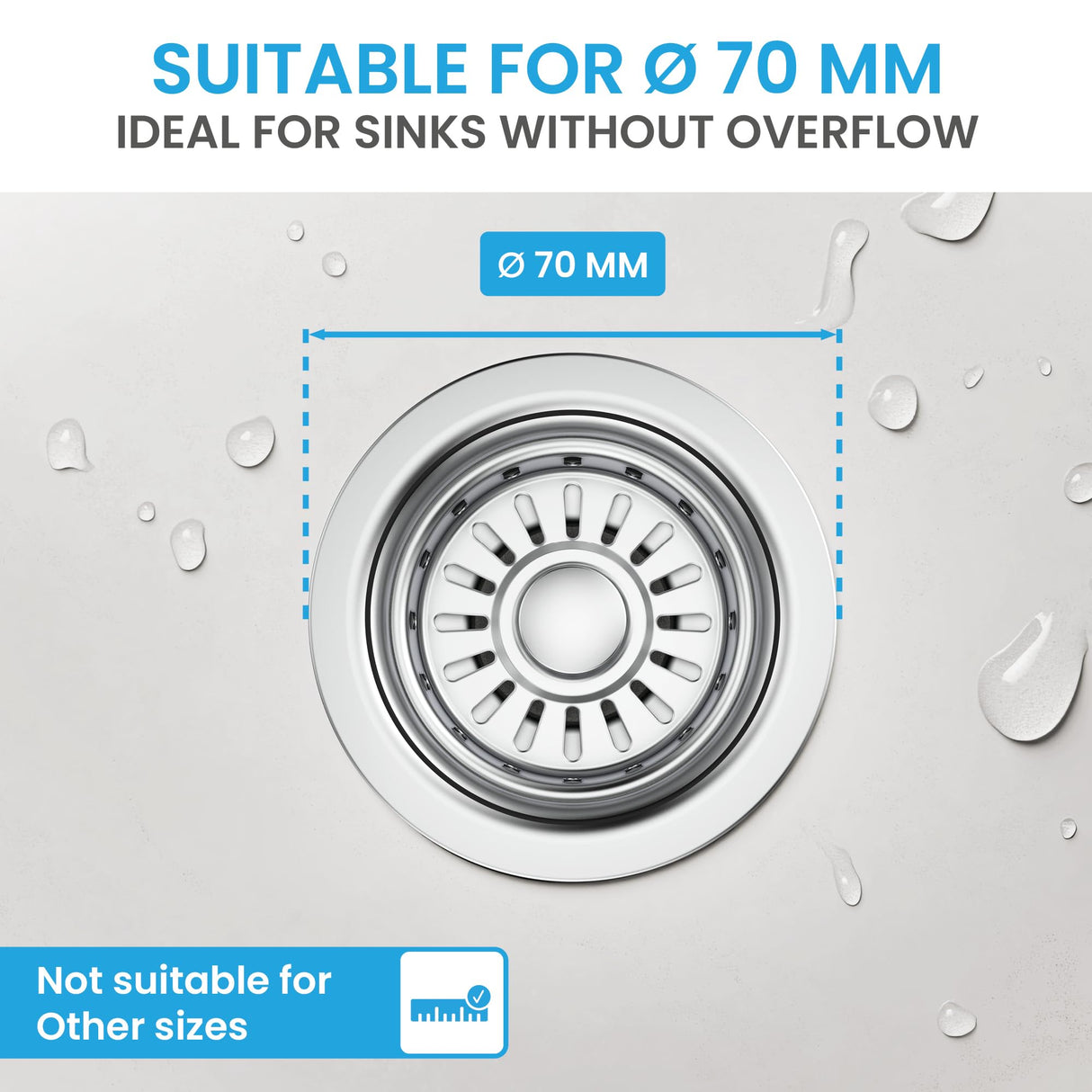 Bächlein Pop-Up Drain Fitting for the Sink, Diameter 70 mm without Overflow, Kitchen Sink, Polished Stainless Steel, Strainer Basket Valve, Basket Valve