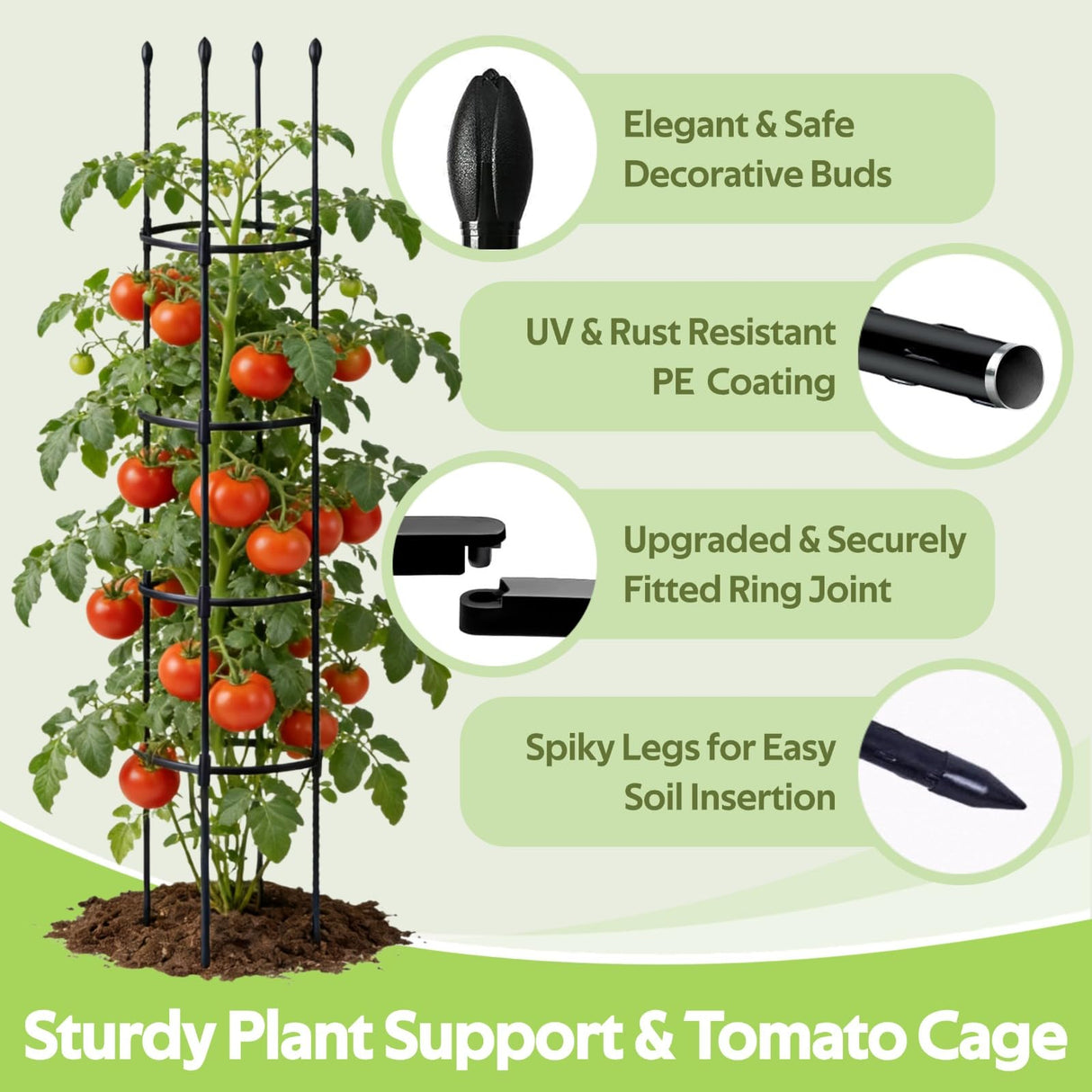 2 Pack Tomato Cages for Garden - Heavy Duty Tomato Trellis for Climbing Plants Outdoor & Indoor - 63 Inch Adjustable Tall Plant Cage & Support Garden Stakes for Pots Vegetables Flowers Fruits Vines