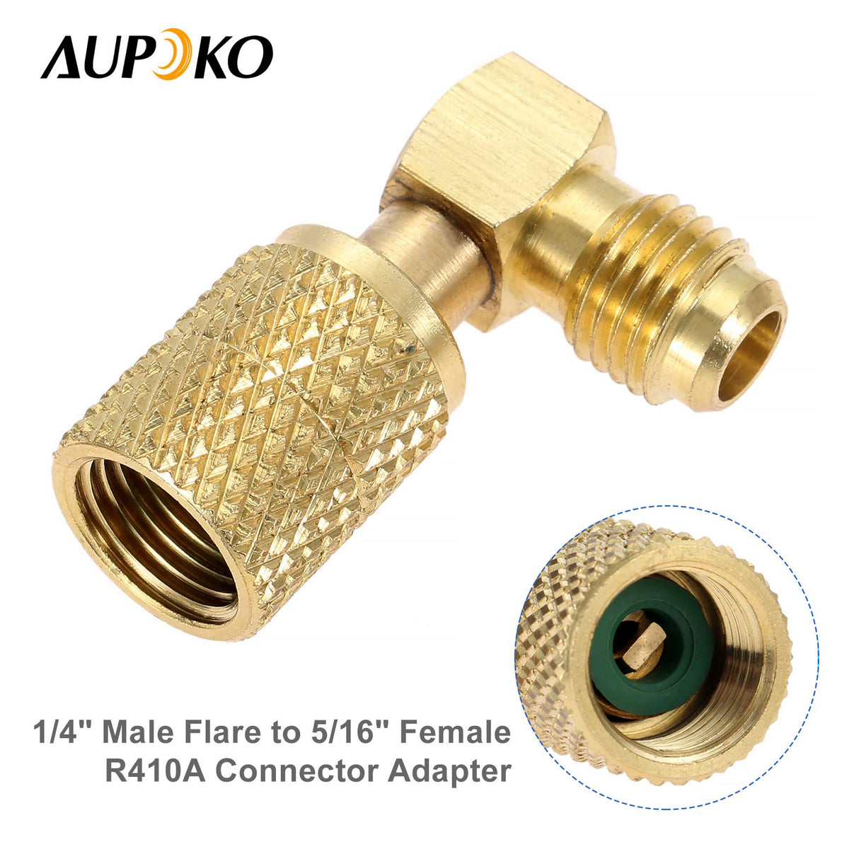 Aupoko R410A Charging Vacuum Port Adapter Kit, 2PC 45 Degree Angled and 90 Degree Charging Vacuum Adapters, 2PC R410A Straight Swivel Adapters, 5/16" Female to 1/4" Male Flare for Mini Split System