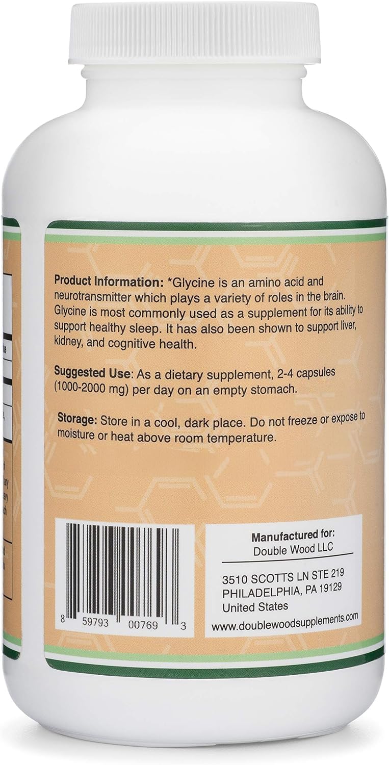 Glycine Supplement - 1,000mg Glycine Powder per Serving (300 Capsules) The Relaxing Amino Acid (Glicina) (Third Party Tested, Gluten Free, Non-GMO) by Double Wood