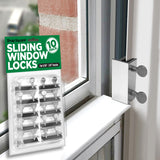 Window Locks, 10 Pack for Vertical and Horizontal Windows, Sliding Window Locks, Adjustable Aluminum Stoppers, No-Drill Install, Fits Tracks up to 3/16" Wide