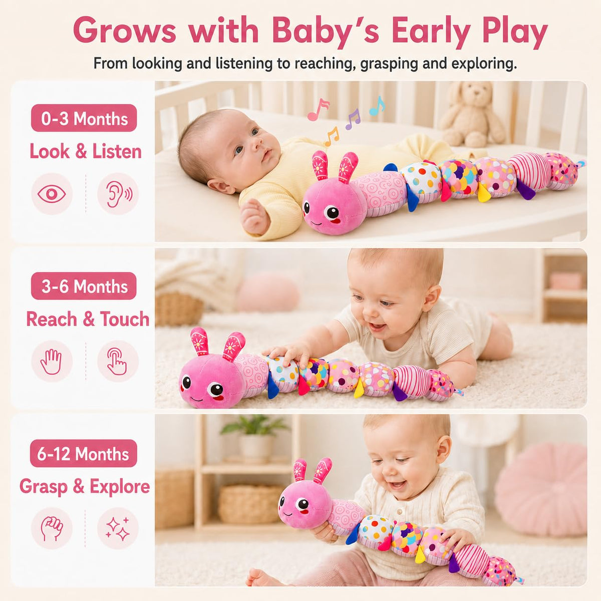Baby Sensory Caterpillar Toys for 0-6 6-12 Months