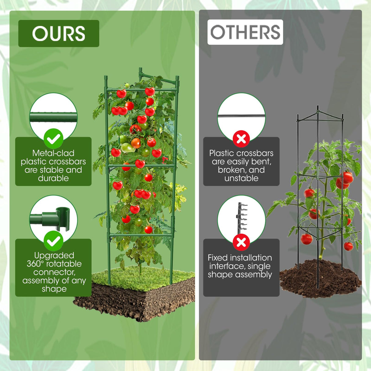 MQHUAYU 6 Pack Tomato Cage,Tomato Cage for Raised Garden Bed, 48'' Tall Tomato TrellisTriangle or Square Cages for Garden,Pots, Plant Cages & Supports（Green, Extra Bold ）