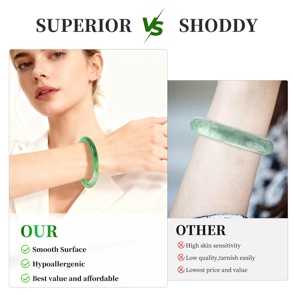 BOZAMBA 3 Pcs Natural Jade Bangle Bracelet for Women, 64mm Good Luck Bangle Wealth Healing Bracelet for Mother Grandmother, Christmas Birthday(light green)
