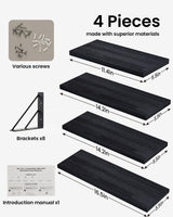 BAYKA Wall Mounted Floating Bathroom Shelves, Wood Wall Shelf for Bathroom Essentials & Decor, Space-Saving Display & Organizer (Black, Set of 4)