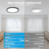 Fairdeer 2 Pack LED Flush Mount Ceiling Light,12Inch 24W,3000K/3500K/4000K/5000K/6500K 5 Color Temperatures Ceiling Light Fixture for Kitchen Porch Hallway Bedroom Bathroom and Closet,Black