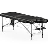 Brelley Massage Table Portable, 2-Fold Lash Bed with Side Pocket, Adjustable Height, Sturdy Aluminum Frame, Esthetician Spa Facial Bed, Tattoo Bed with Face Cradle & Carrying Bag, Black