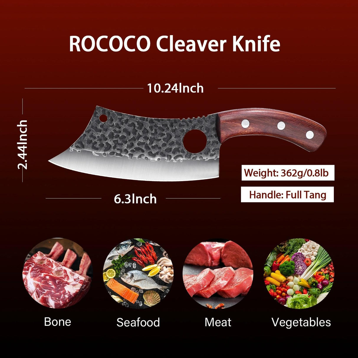 ROCOCO 3PCS Butcher Cleaver Knife Set for Meat Cutting Serbian Chef Knife Viking Boning Cleaver with Sheaths for Kitchen Outdoor BBQ Camping Birthday Father Mother Christmas Gift Idea Men