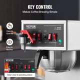 VEVOR 12 Cups Commercial Drip Coffee Maker, Coffee Maker Machine with 3 Glass Carafes and 3 Warmer Plates, Stainless Steel Pour Over Coffee Brewer with Auto Water Intake, for Restaurant Office Cafe