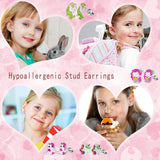 60 Pairs Cute Earrings Set - Hypoallergenic Stainless Steel Studs with Cartoon Characters, Colorful Faux Pearls & Sparkling Cubic Zirconias (#1)