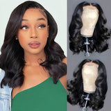 Bob Wig Human Hair Glueless Wigs Human Hair Pre Plucked Pre Cut Body Wave 5x5 HD Transparent Closure Wigs 180% Density 100% Brazilian Virgin Hair Short Wigs for Black Women (10 inch)