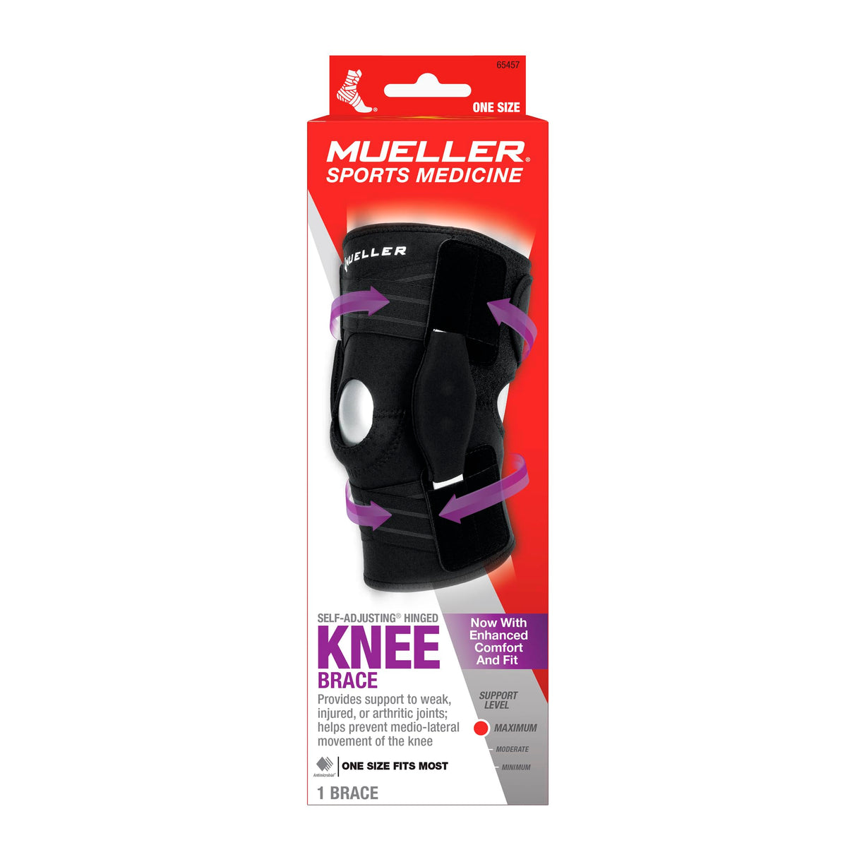 MUELLER Sports Medicine Self Adjusting Hinged Knee Brace, Knee Pain Relief Support for Men and Women, Ideal for Arthritis, Sprains, Black, One Size