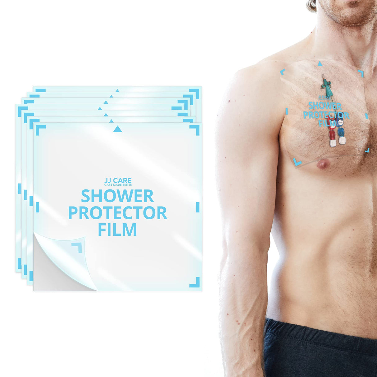 JJ Care Shower Protector [Pack of 14], 9x9 Dialysis Catheter Shower Shileds Wound Cover, PICC Line Water Barrier, Colostomy Waterproof Bandage Protector, 2 Week Supply