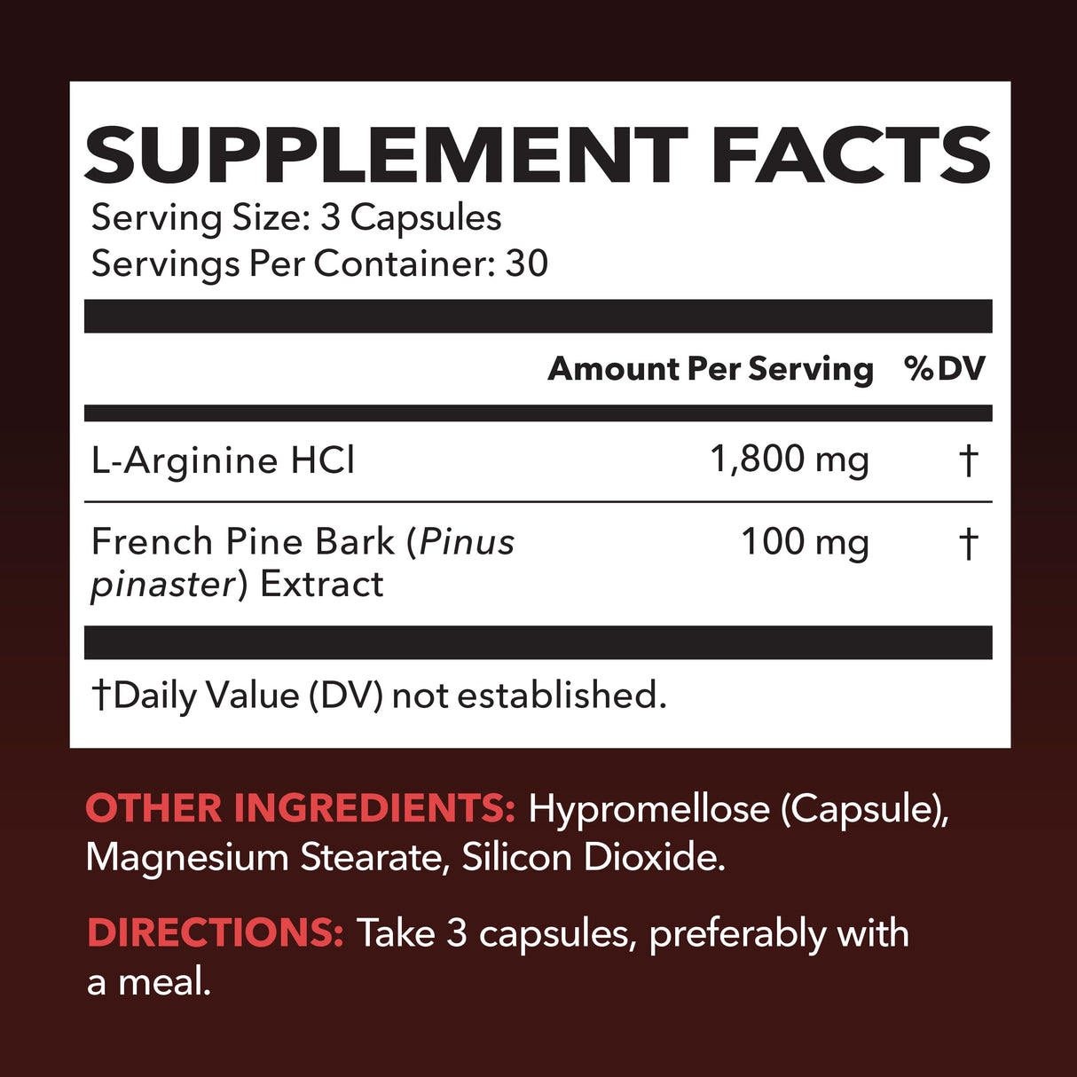 L-Arginine 1800mg and Pine Bark Extract 100mg - Nitric Oxide Supplement for Men - Performance Supplement for Men's Health - 90 Count - Endurance, Recovery Support - Vegan, Non-GMO Capsules