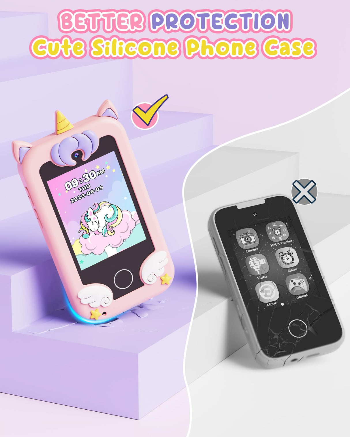 UCIDCI Unicorn Kids Smart Phone Toys for Girls Ages 3-7 with Dual Camera - Toddler Phone with Learning Games, Travel Toys with MP3 Music Player for Christmas, Birthday Gifts for 3 4 5 6 7 Year Old