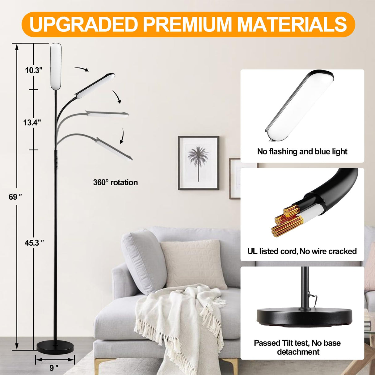 marctronic Floor Lamp, 18W 1800LM Super Bright LED Floor Lamp with Remote & Works with Smart Plug, Dimmable Timing Eye Caring Reading Lamps Floor Standing for Living Room Bedroom Office