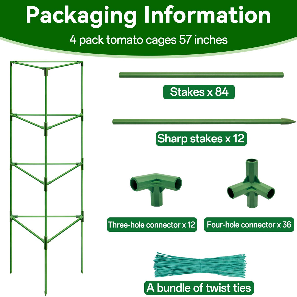 Halatool 57" Tall Tomato Cages, 4 Pack Heavy Duty Plant Support for Garden