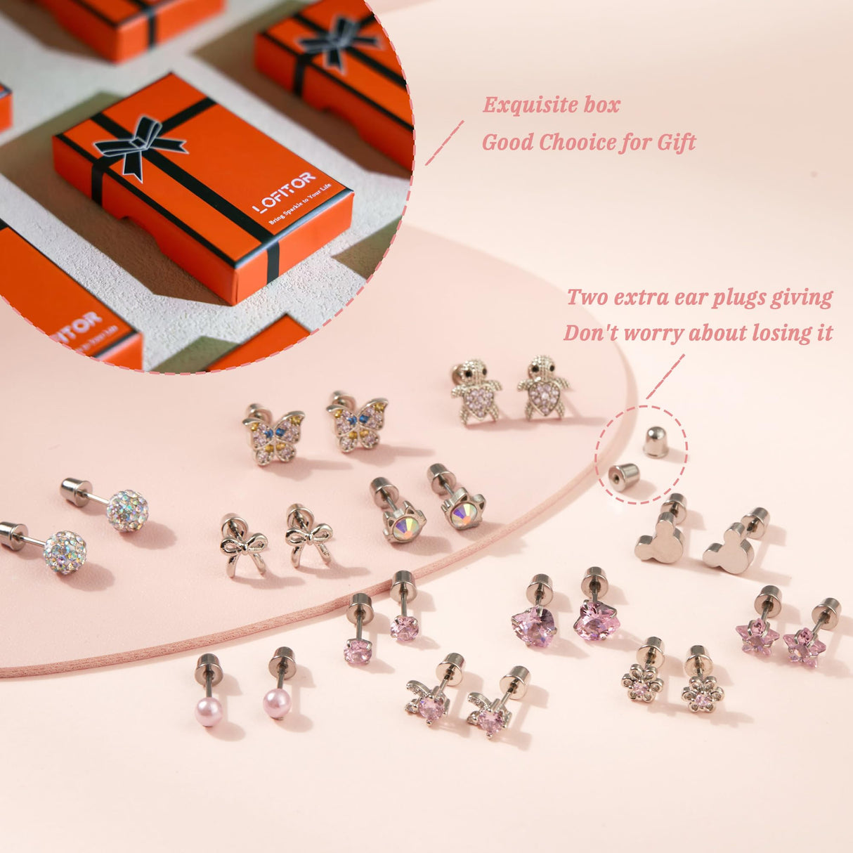LOFITOR Hypoallergenic Screw Back Earrings for Little Girls Kids Women Cute