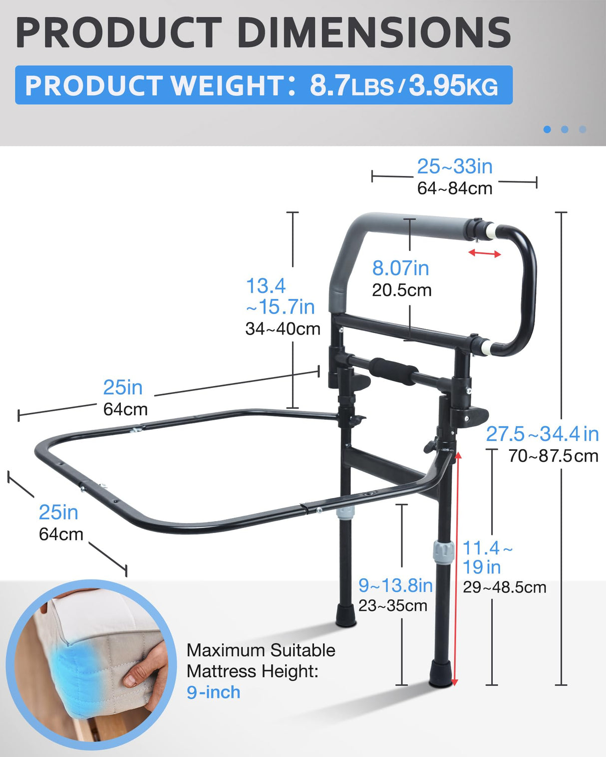 Sangohe Heavy Duty Bed Rail for Senior & Elderly and People Falling Out of Bed - Foldable Bed Assist Handle - 504E