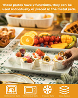 LAUCHUH 3 Tier Serving Stand Porcelain Serving Platter Tier Serving Trays with Collapsible Sturdier Rack, Serving Dishes and Platters for Thanksgiving, Christmas, Entertaining, Gold, 12 Inch