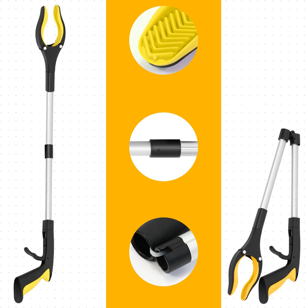 Grabber Reacher Tool - 32” Reacher Grabber Tool with Strong Magnetic and Swivel Head - FDA Registered Heavy Duty Pick Up Stick Grabbers for Seniors, Trash, Surgery Recovery Must Haves Gifts(Yellow)