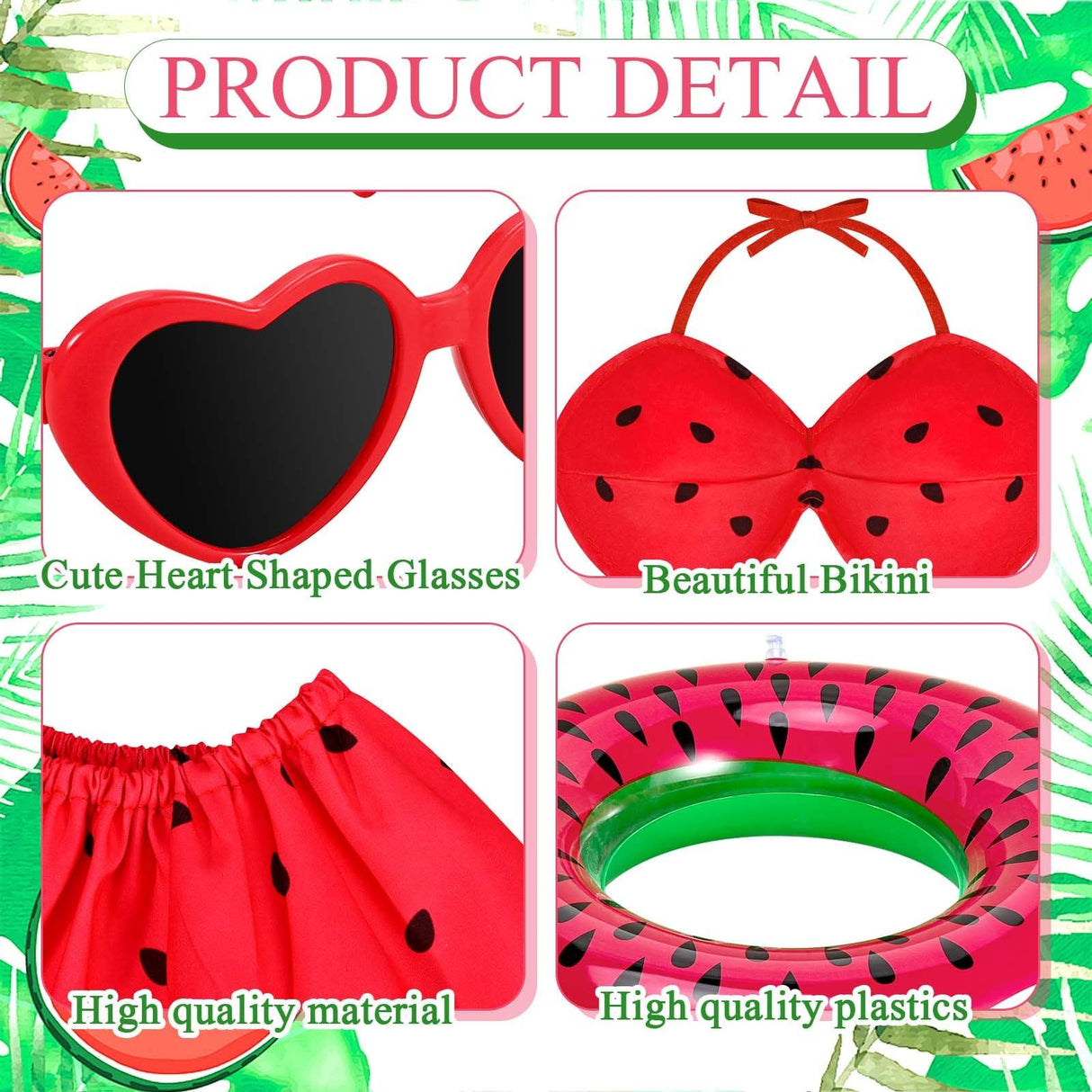 GANSHAYA Hawaiian Porch Goose Outfits Summer Bikini Goose Outfit Fits 23" Goose Statue with Hat Sunglasses & Swimming Ring for Cement Yard Decor(Watermelon)