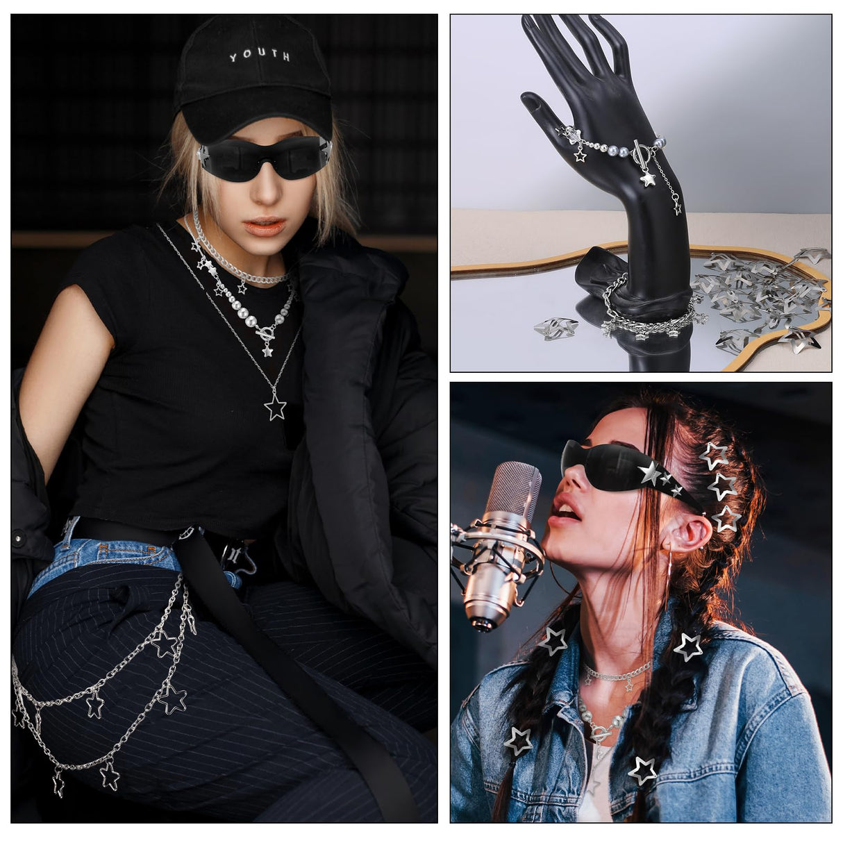 Y2k Accessories Set Included Star Y2k Silver Necklace