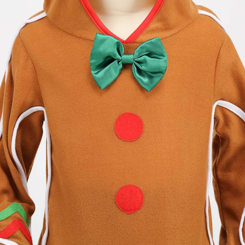yolsun Children Gingerbread Man Costume Christmas Outfit Funny Cosplay Hooded Clothes(8-9 Years,Brown)