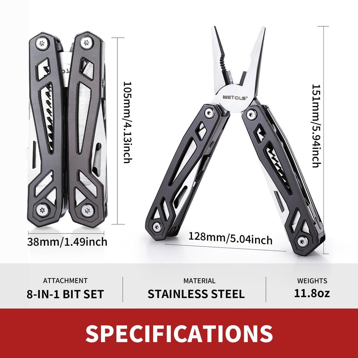 Father‘s Day Gifts for Men Dad Him, WETOLS 21-in-1 Multitools with Pocket Knife, Stainless Steel Self-locking Pliers with 8 Screwdriver Bits, Multi Tool Survival Gear, EDC Knife with Pouch for Outdoor
