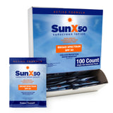 CoreTex Sun X 50 SPF Broad Spectrum Sunscreen Packets - Pack of 100 Paraben, Oxybenzone, Octinoxate, & Oil Free Sunscreen - No White Cast and Water & Sweat Resistant Up to 80 Minutes