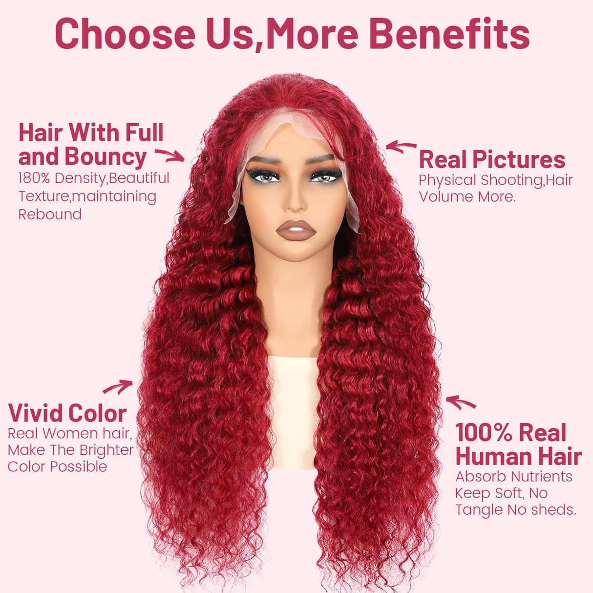99j Burgundy Lace Front Wigs Human Hair 13x4 Deep Wave Lace Front Wigs Human Hair Pre Plucked 180 Density HD Transparent Wet and Wavy Red Color Curly Wig Human Hair for Women with Baby Hair 24inch