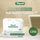 1250 Pcs Disposable Flushable Toilet Seat Covers (5 Packs of 250 Pcs) | 100% Biodegradable Commercial Toilet Seat Covers | Half-Fold Wall Dispenser Compatible | DISPOZIT Safe Liners