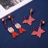 NLCAC USA Earrings Beaded American Flag Earrings USA Star Ice Cream Drop Dangle Earrings 4th of July Gifts for Women Star