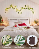 JMEXSUSS 100 LED 6 Ft Artificial Olive Lighted Garland for Fireplace Decor