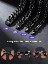 Richsteel Stainless Steel Cuban Link Beacelet for Men, Black Bracelets for Men 8mm Width 7.4 Inch Length Black Chain Wrist Bracelets Fashion Accessories Jewelry Gifts