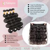 Katspon 12A Human Hair Bundles 20 22 24 26 Inch Body Wave 100% Unprocessed Brazilian Virgin Hair 4 Bundles Deals Human Hair Extensions Quick Weave Bundles Human Hair Natural Black