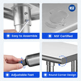 Hally Stainless Steel Table for Prep & Work 24 x 60 Inches, NSF Commercial Heavy Duty Table with Undershelf and Galvanized Legs for Restaurant, Home and Hotel