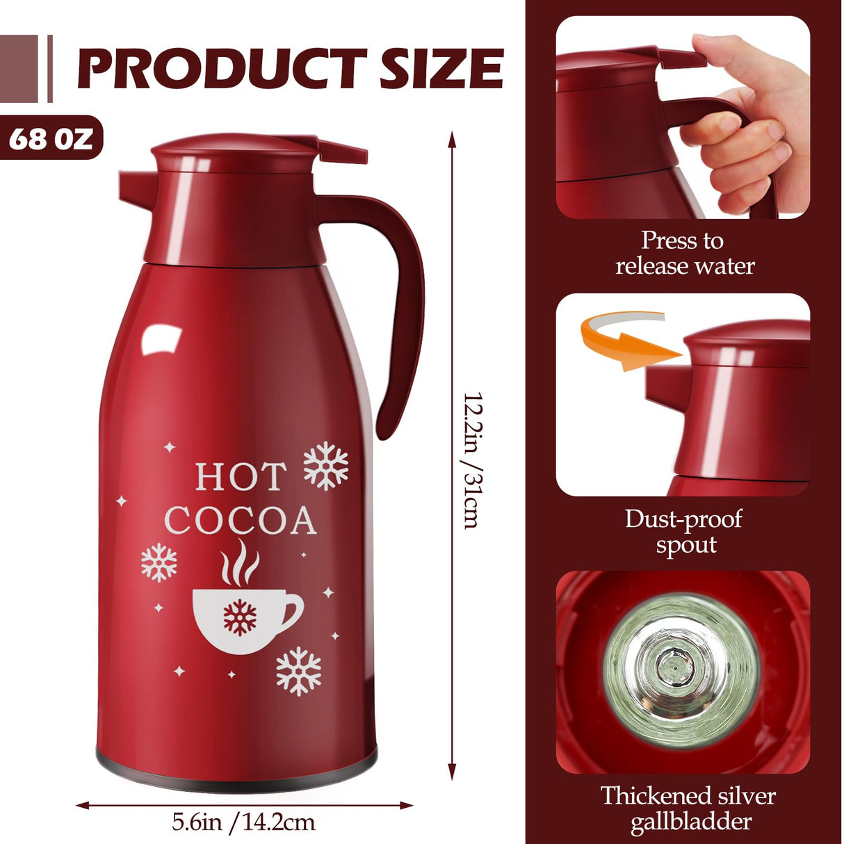 LemonRoad 1 Pcs 68 oz Hot Chocolate Drink Dispenser Red Cocoa Drink Dispenser for Keeping Christmas Hot Cocoa Bar Supplies for Chocolate Party Favors Supplies