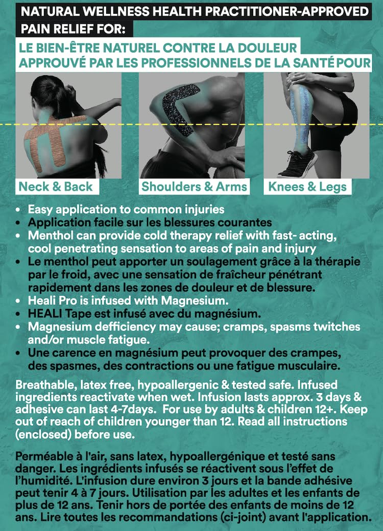 Heali Kinesiology Tape with Magnesium and Menthol, 20 Pcs Precut Strips, K Tape Roll, Knees, Physical Therapy Sports Tape for Muscle and Joint Pain Relief, Water Resistant, Blue Inspo