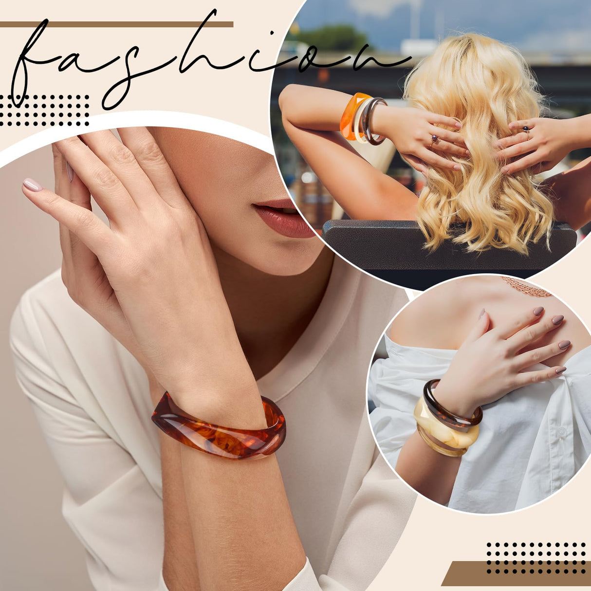 Liliaafar 8 Pcs Colorful Acrylic Resin Chunky Bangle Bracelets for Women Big Irregular Resin Bangles Trendy Stack Statement Punk Geometric Wristband Jewelry Gift Set(Square,Natural Color)