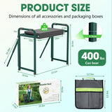 Onadak Heavy Duty Garden Kneeler & Seat with Support Legs, 400lbs Capacity Foldable Gardening Stool, Extra Thick Pad & Large Tool Organizer Bag, Ergonomic for Seniors - Dark Green