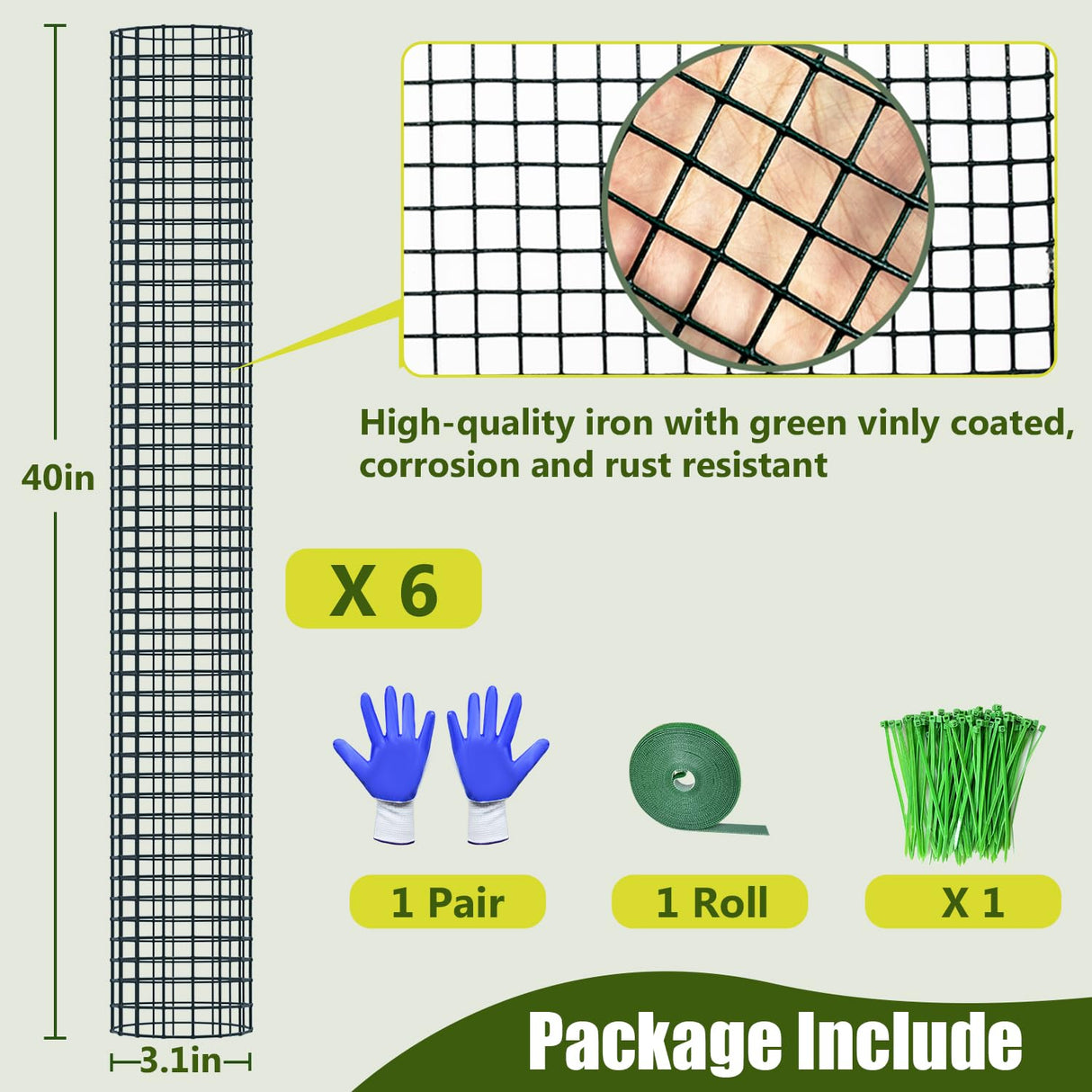 6 Pack Metal Moss Pole, 40" Large Moss Poles for Plants Monstera, Stackable Sphagnum Moss Pole for Plants Work with Sphagnum Moss(6 Pack 40")
