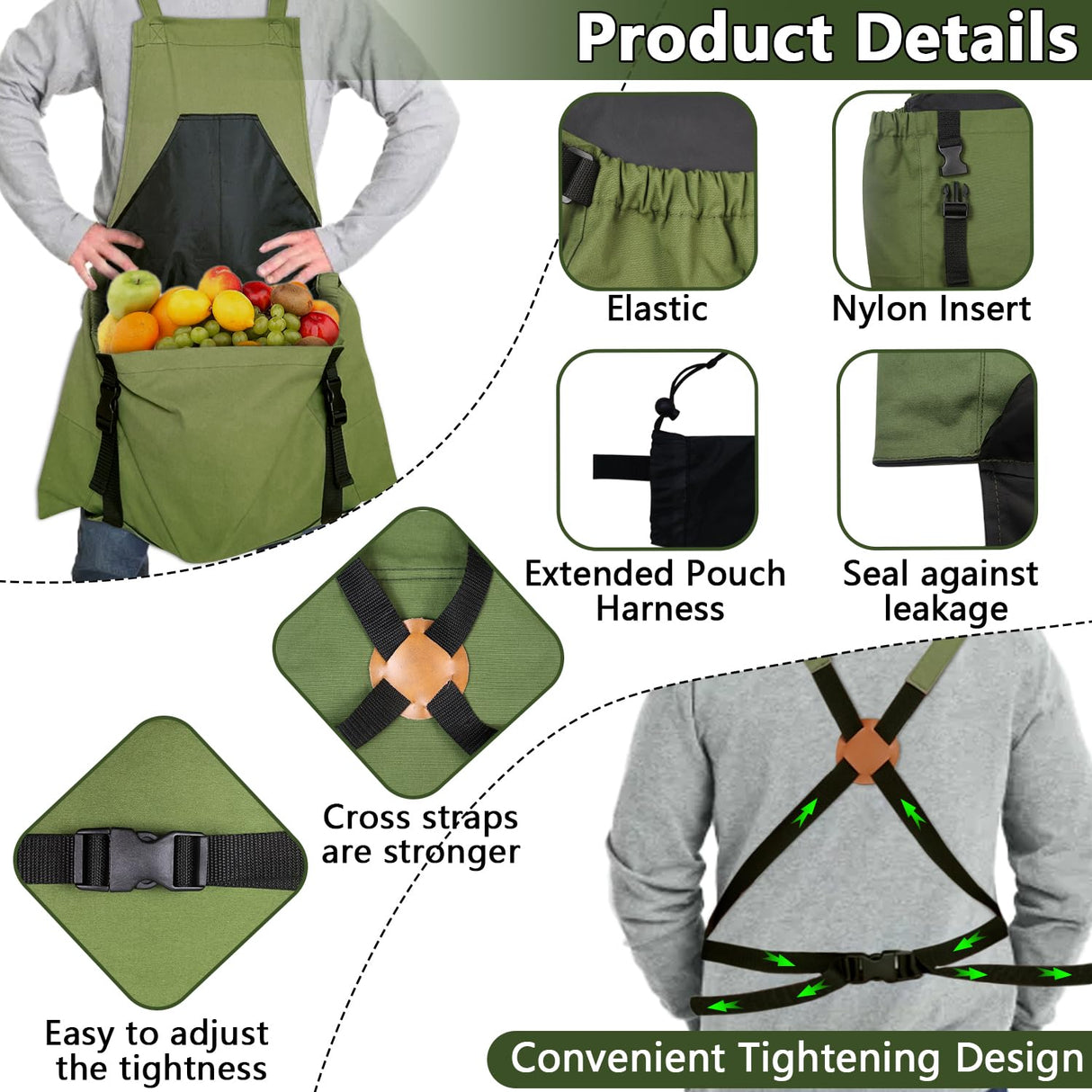 Tintsabo Gardening Apron, Harvest Apron Gardening Gifts for Men Gardening Apron with Pockets for Women, Green