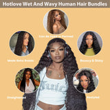 Human Hair Bundles 12A Water Wave Human Hair Bundle 26 24 22 20 inch Wet and Wavy Double Weft Burmese Curly 4 Bundles Hair Extensions Natural Deep Wave Bundle for Women