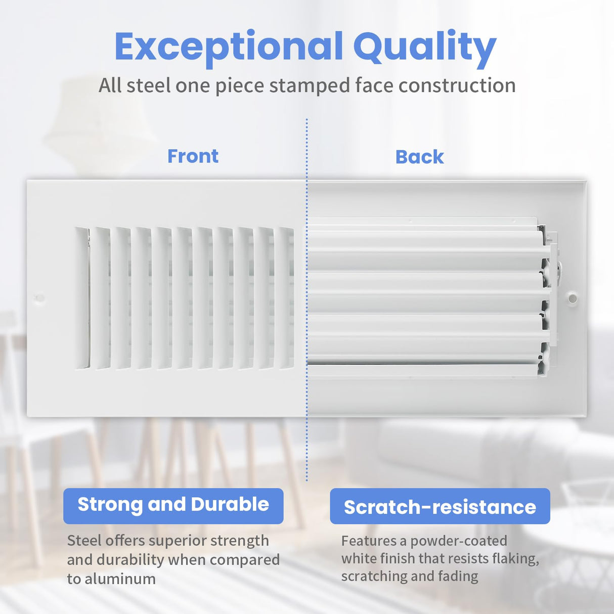 12 x 4 Inch [Duct Opening] Air Vent Covers for Wall or Ceiling - High Airflow 2 Way Steel Ventilation - Adjustable Wall/Ceiling Register, 13-3/4 Inch x 5-3/4 Inch [Overall Dimensions]