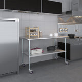 AmGood 30 in. x 60 in. Stainless Steel Work Table with Wheels | Metal Kitchen Food Prep Table | NSF