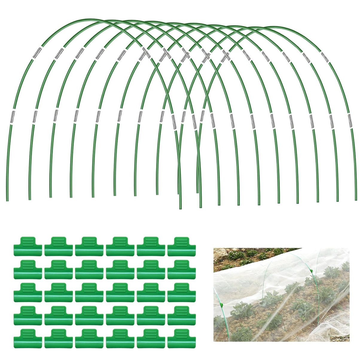 50 PCS Rust-Free Garden Hoops for Raised Beds With Garden Netting Clips