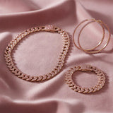 Batiyeer 3pcs Cuban Link Necklace Bracelet Set Women,18 Inch;Rose Gold Pink